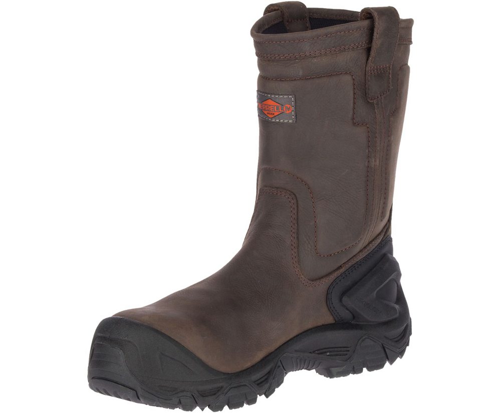 Botas Homem - Merrell Strongfield Couro Pull On Waterproof Comp Toe - Marrom - VMF826750